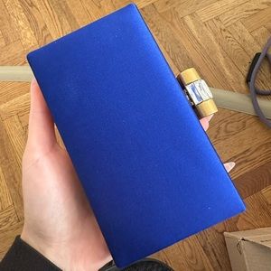 YvesSaintLaurent YSL royal blue evening satin clutch